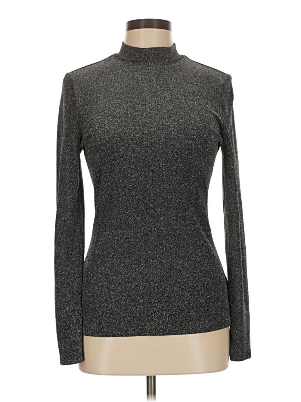 ModCloth Grey Long Sleeve Top - 35% Metal - Metallic size M